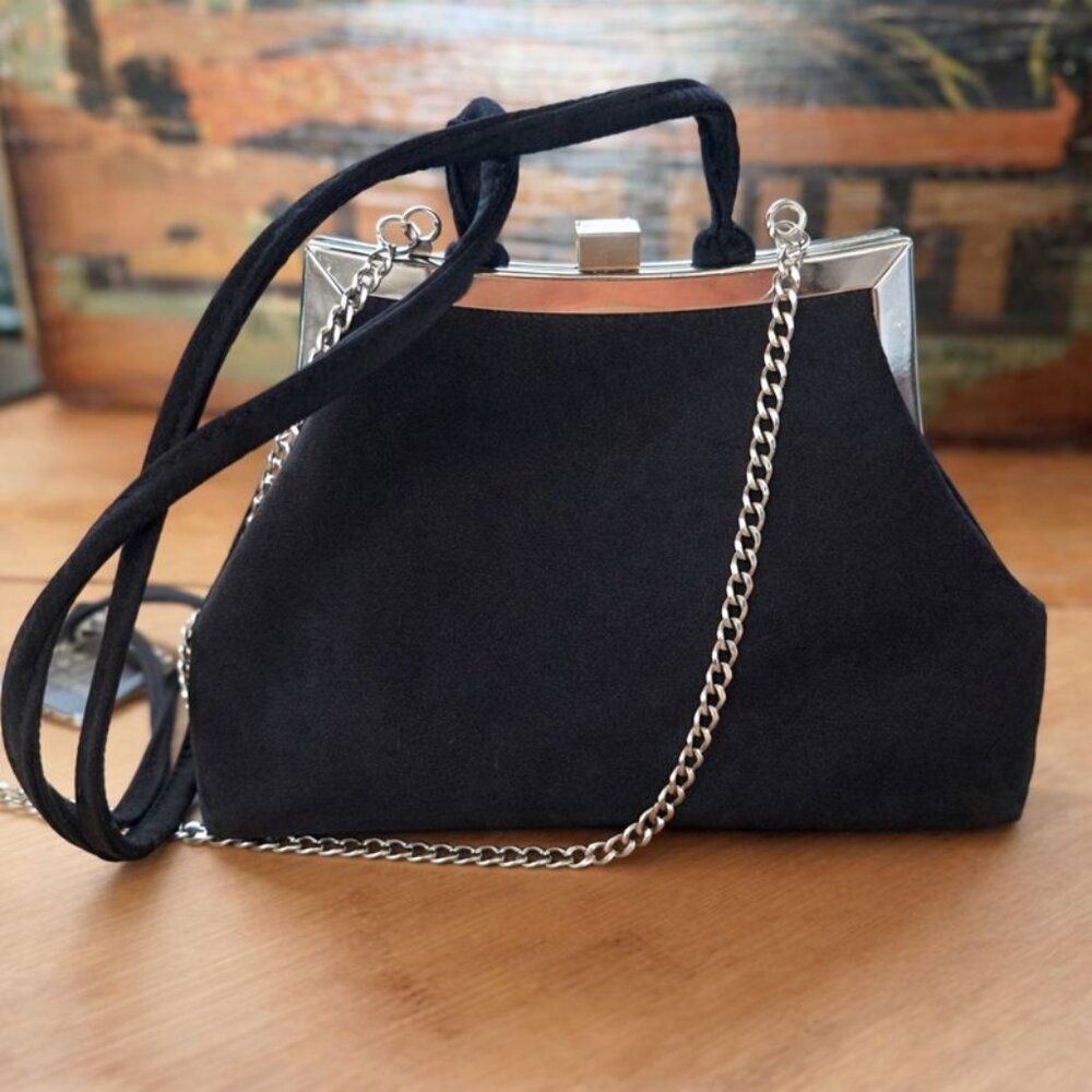 Liz Claiborne Black Evening Bag Chain Shoulder Strap Vintage 1980s 1990s NWT